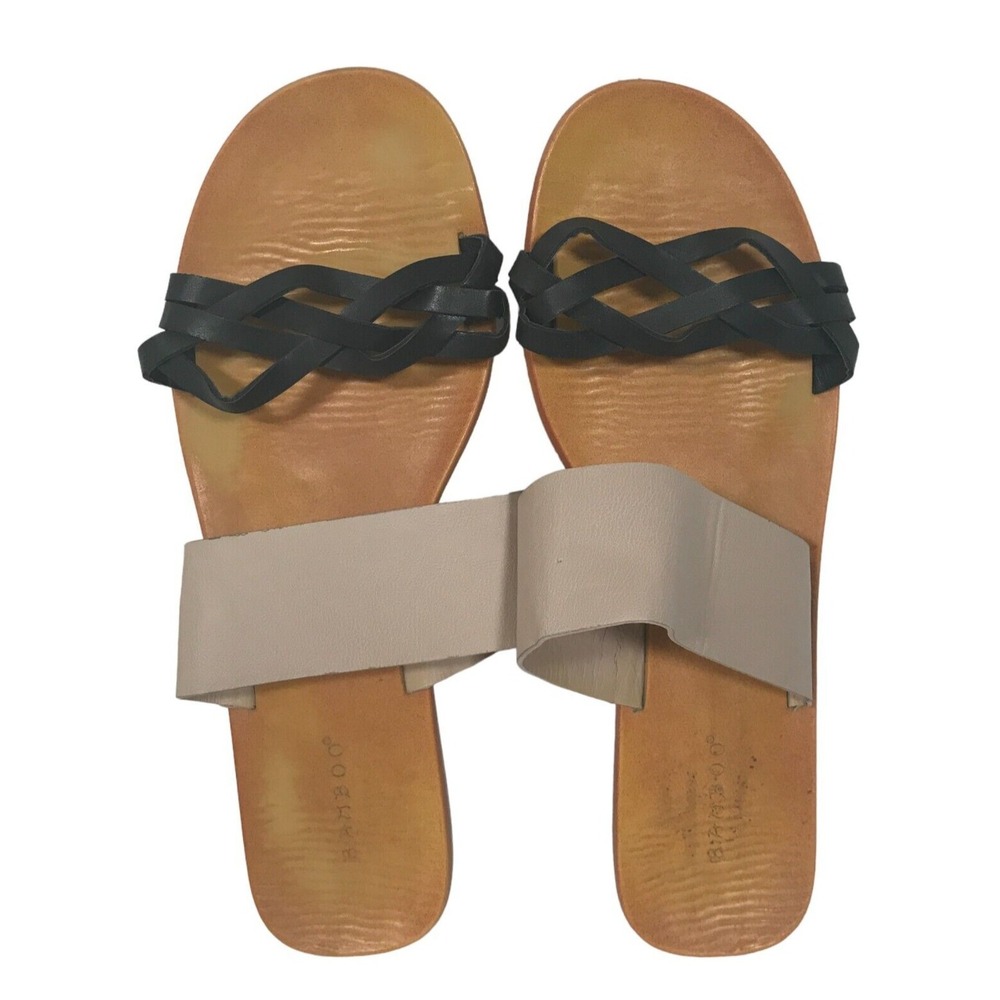 Bamboo Moon Dance Womens Size 10 Sandals Tan Black‎ Slip On Flat Slides EU 40